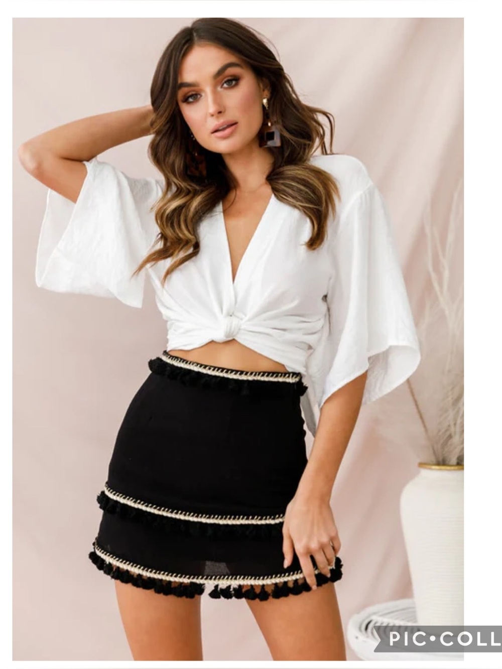 Selfie Leslie Black Tassel Fringe Mini Skirt Boho Festival Layered Skirt L